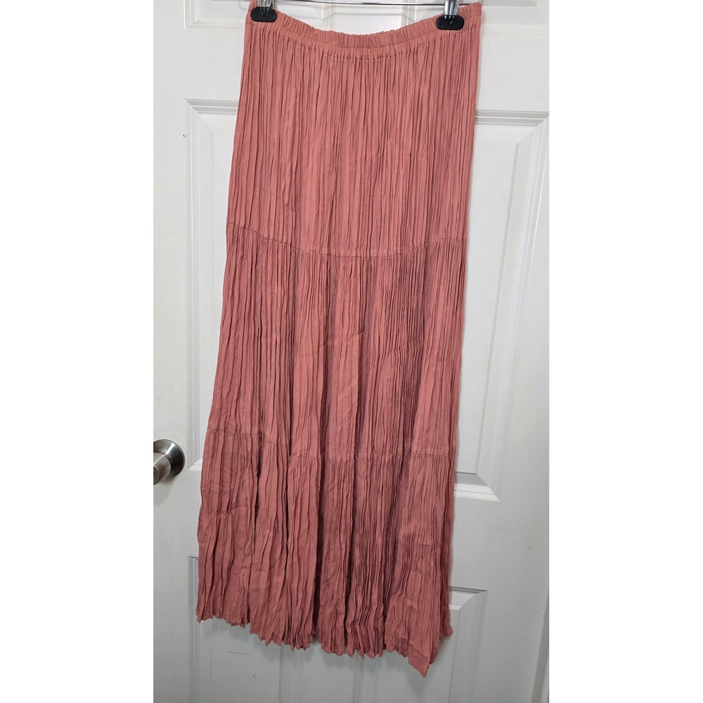 Double D Ranchwear Maxi Skirt Womens Large Pink Broomstick Tiered Western Boho